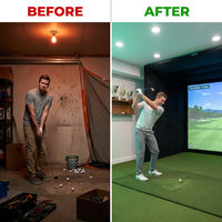 Golf Simulator Enclosure Designed for Indoor Practice, 7 Sizes Available, Impact Screen Included, Free Side Barriers — Before & After
