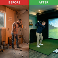 Golf Simulator Enclosure Designed for Indoor Practice, 7 Sizes Available, Impact Screen, Free Side Barriers — Before & After